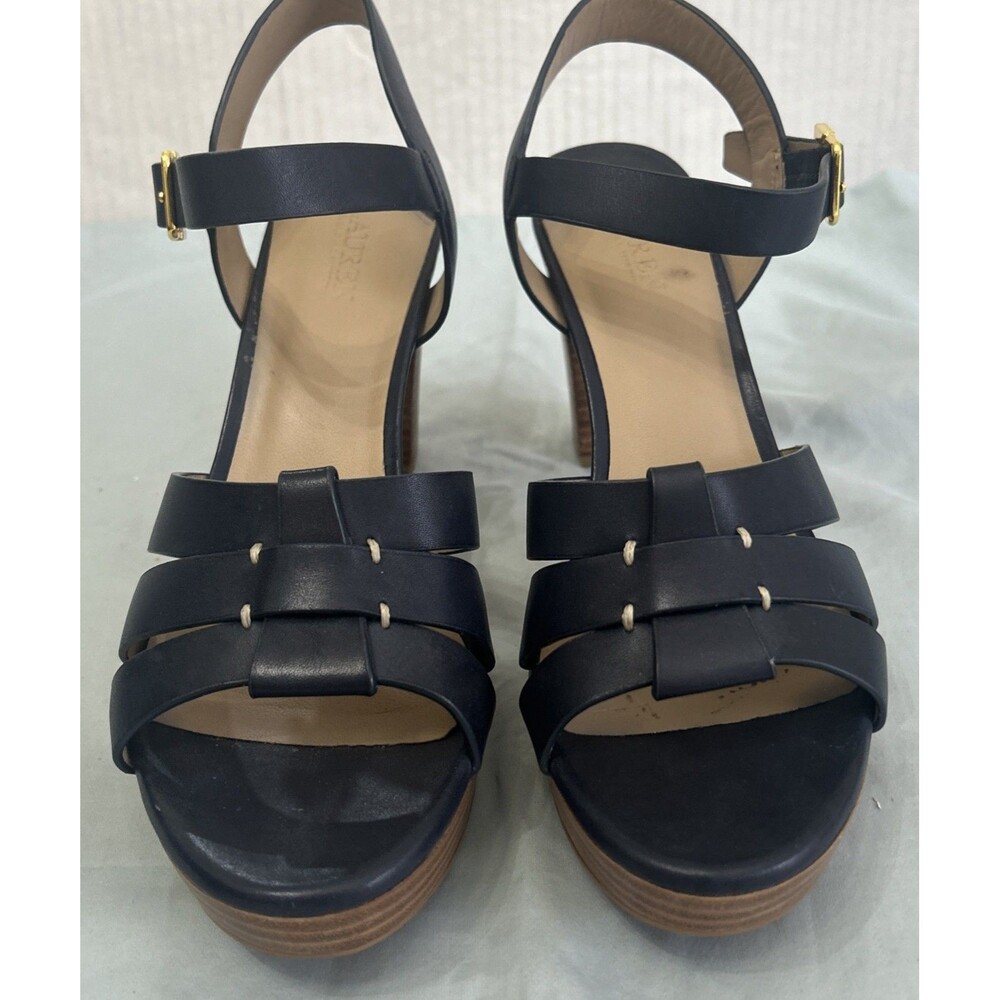 Lauren Ralph Lauren Sofia Napa Leather Sandal Heels Blue Sz 8